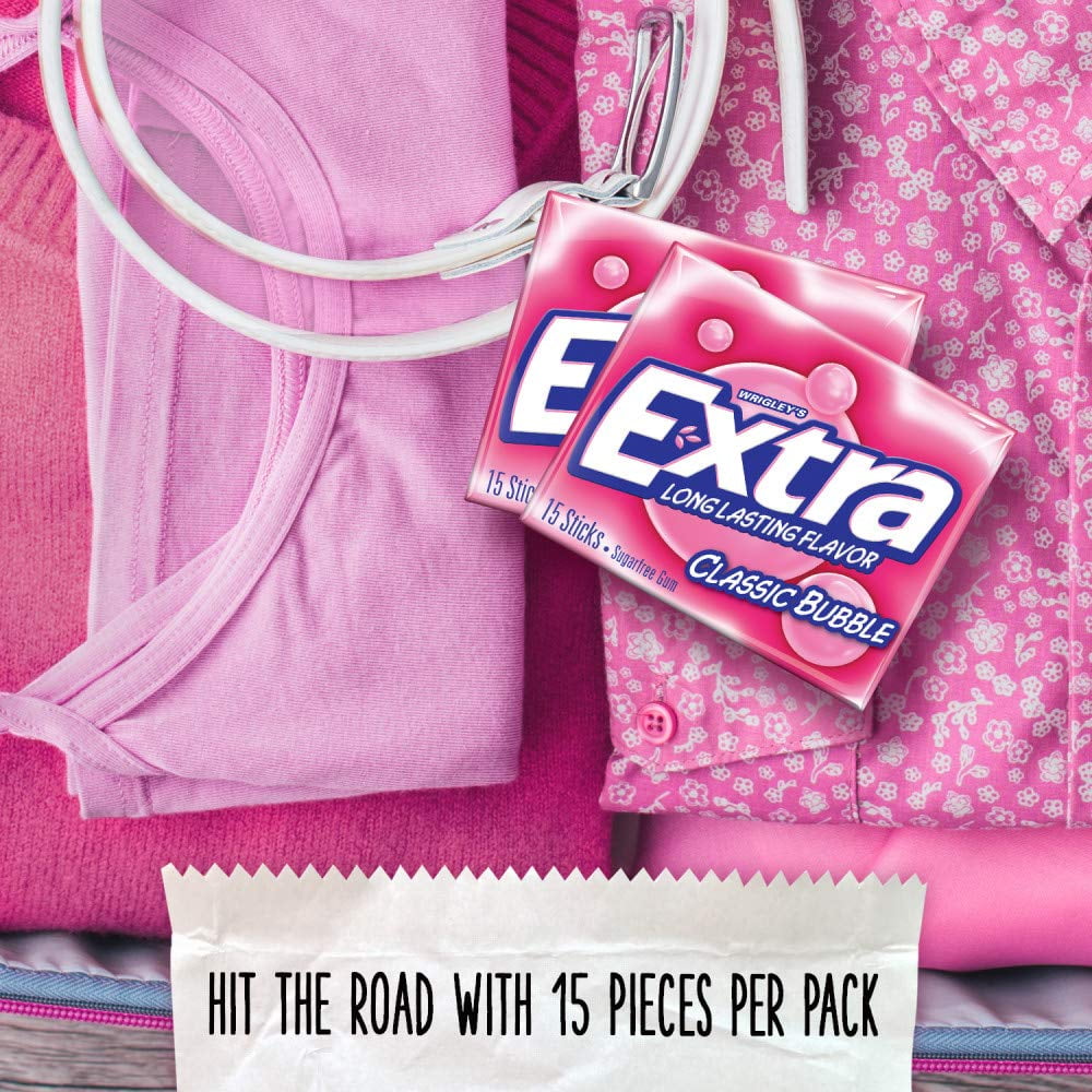 EXTRA Classic Bubble Gum Sugarfree Chewing Gum 12 Pack Case Wholesale Great for Convenience Stores, Snack Shops, Grocery Stores Or Just Stock Up For The Love Of 'EM (WHOLESALE CASE BOXED)