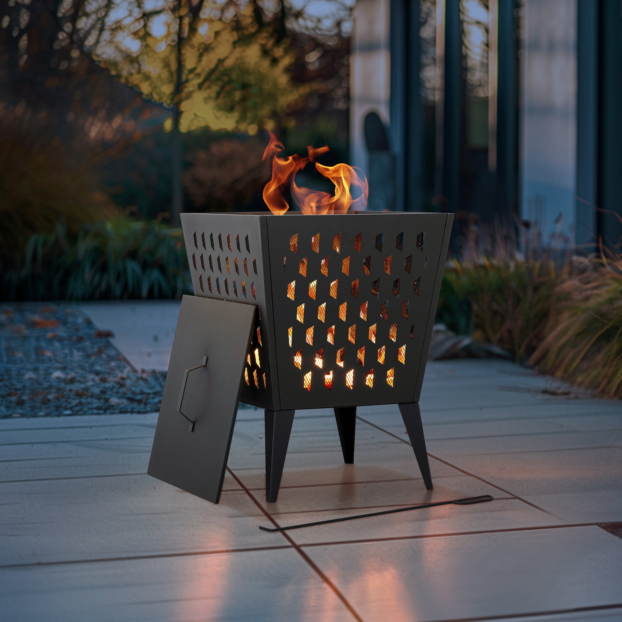 Sunjoy 18 in. Hartefeld Fire Pit, Steel Outdoor Patio Fire Pit Wood Burning Backyard Fire Pit with PVC Cover and Fire Poker