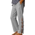 thumbnail image 2 of Chbgutlmr Pants for Women Straight Leg Split Hem Tie Side Elastic Waist Trousers Casual Loose Trendy Solid Color Pants[S,Gray], 2 of 6