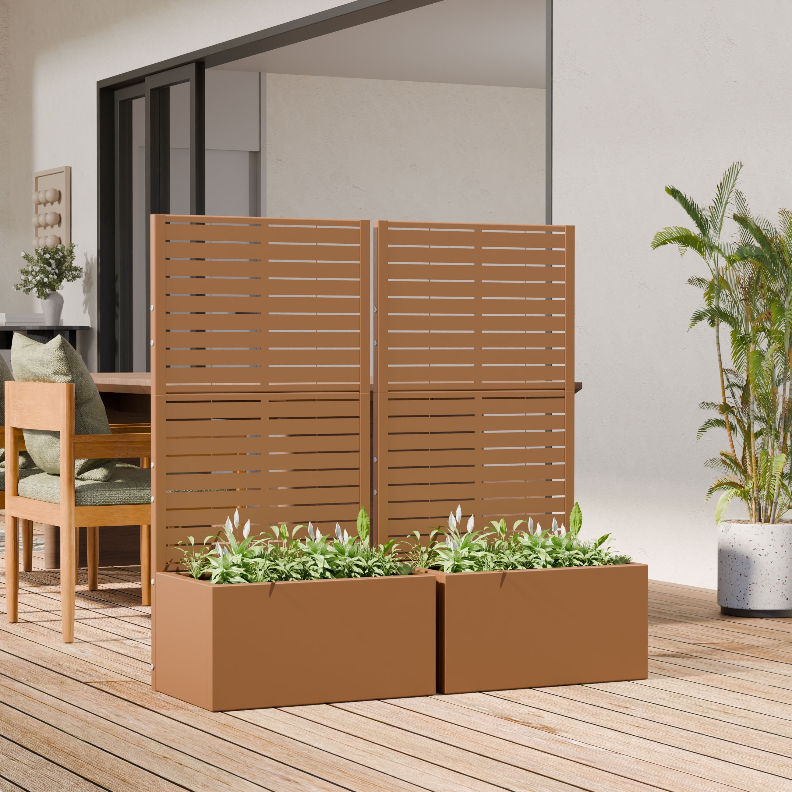 MAYEERTY 4 Panels Outdoor Metal Planter Box, Durable Weather-Resistant Planter, Decorative Metal Flower Box for Patio, Balcony, Garden
