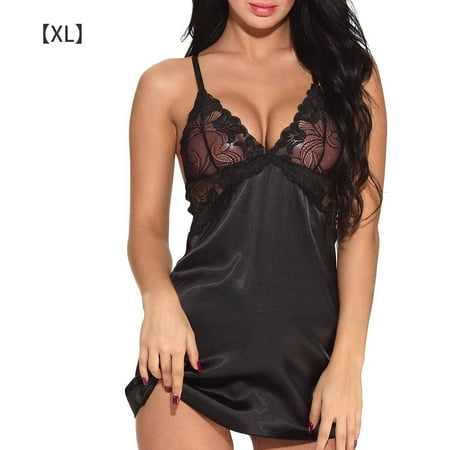 

Lace Sleepwear Women Lingerie Girl Strap Nightdress Underwear Set Black xL
