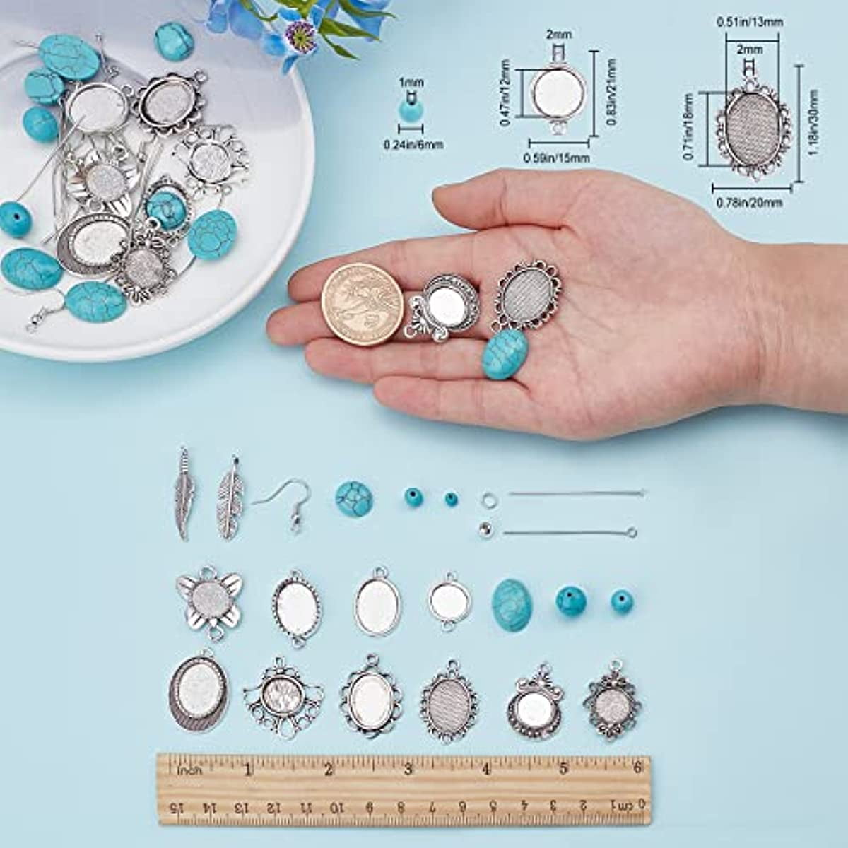 DIY 10Pairs Turquoise Bead Earrings Making Kit Alloy Enamel Leaf