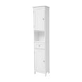 thumbnail image 2 of Emma + Oliver Narrow Freestanding Linen Tower Organizer with Dual Cabinets, Fixed and Adjustable Shelves, Magnetic Closure Doors and Storage Drawer in White, 2 of 13