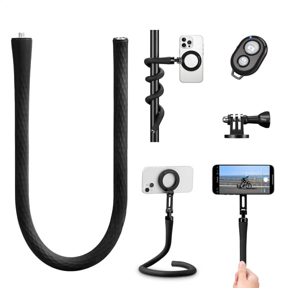 K&F CONCEPT Flexible Magnetic Mobile Phone Holder, with Magnetic Guide, Bluetooth Remote Control, Mobile Phone Lanyard, Gopro Adapter, MS35