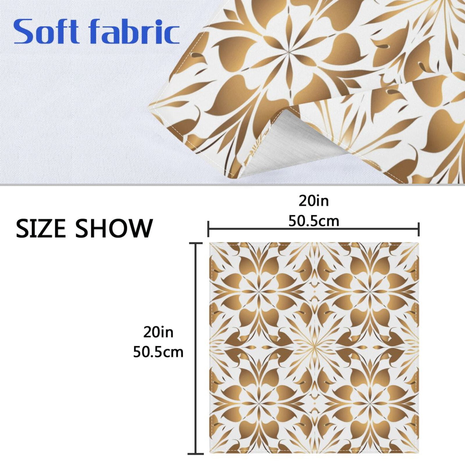 JSTEL Gold Geometric Flower Floral Cloth Napkins Set of 6, 20x20 Inch Washable and Reusable Napkin for Decoupage Dinner Party Everyday Use