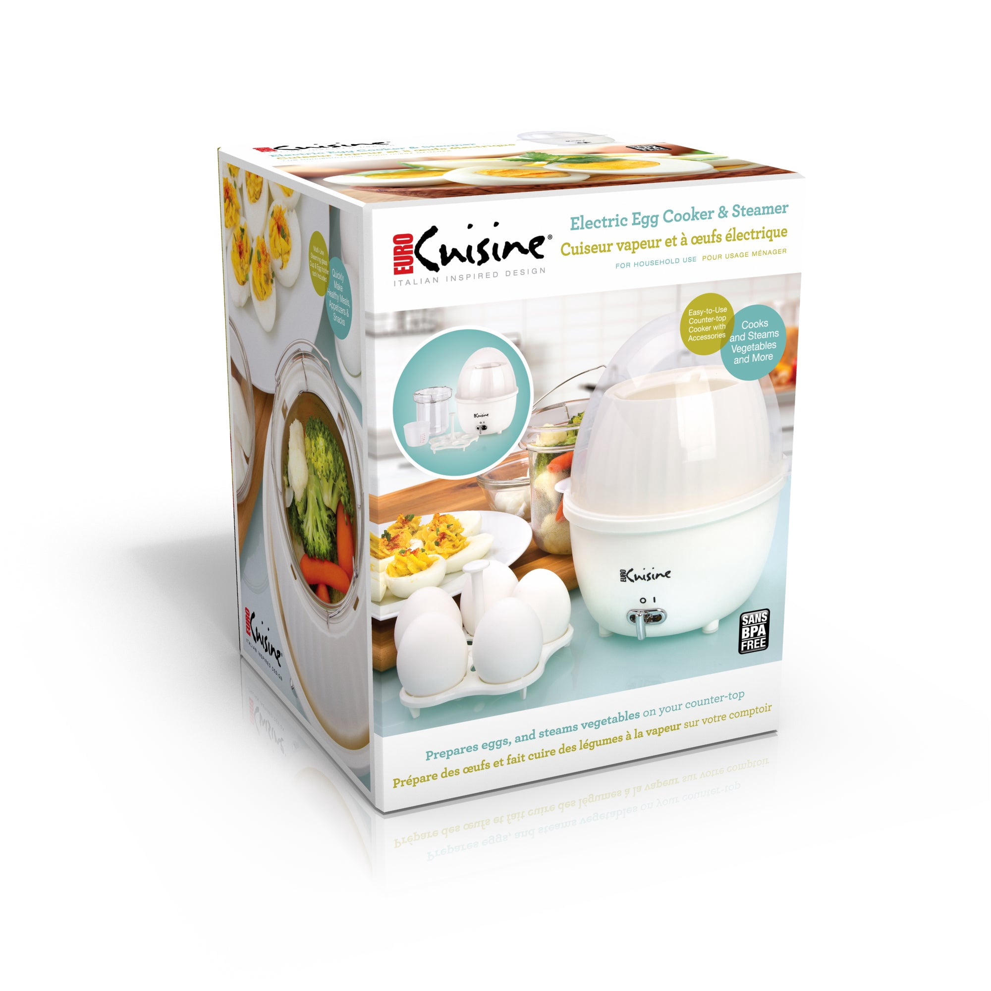 Euro Cuisine Electric Egg Cooker & Food Steamer with Auto Shut Off White (MSCX26)