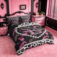 thumbnail image 2 of meiyoeat Bow Monogrammed Print E 7 Pieces Bedding Comforter Set For Girls,Pink Cheetah Pattern Initial Theme Full Bedding Set For Kids,black Reversible, 2 of 7
