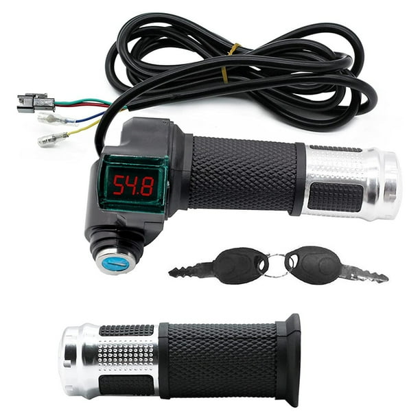 1 Par de EmpuñAduras de Acelerador de Bicicleta EléCtrica con Llave de Pantalla de Voltaje de BateríA LCD EmpuñAdura de Acelerador de Bicicleta EléCtrica Universal