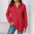 thumbnail image 2 of larppty Women's Hoodies Buttons Collar Hooded Sweatshirts Drawstring Casual Pullover Tops 2025 Fall Outfits (Red, XL), 2 of 7