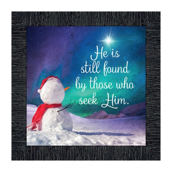 Seek Him, Winter Snowman Decoration, Religious Christmas Picture Frame, 10x10 8719