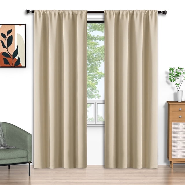 Cortinas Blackout Beige 52x96 Pulgadas, Juego de 2 Cortinas con Bolsillo para Barra, Aisladas Térmicamente, Decoración Sólida para el Hogar, Cortinas para Sala de Estar y Recámara, Privacidad Asegura