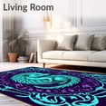 thumbnail image 2 of ODIKA 3'x5' Machine Washable Non-Slip Area Rug, Enchanting Forest Dweller Embroidery Hook Canvas Artistic High Traffic Rug with Pad, Teal, 727566, 2 of 8