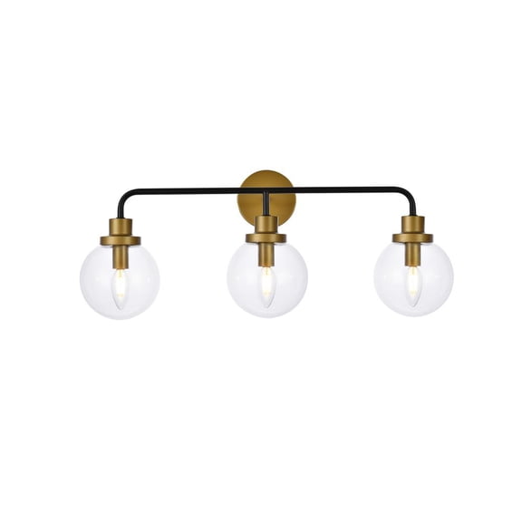 Hanson 3 lights bath sconce in black with brass with clear shade
