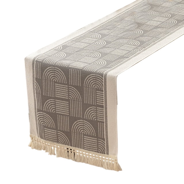 Dining Table Runner 120 cm x 30 cm Long Linen-Style Polyester Table Cloth with Tassel Trim for Heat Insulation and Decor
