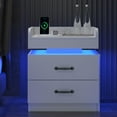 thumbnail image 5 of Nightstand with Charging Station, Night Stand with LED Lights Set of 2, Modern LED End Table, Nightstand Set of 2, Night Stand with 2 Drawers, Bed Side Table with Storage for Bedroom, White, 5 of 19