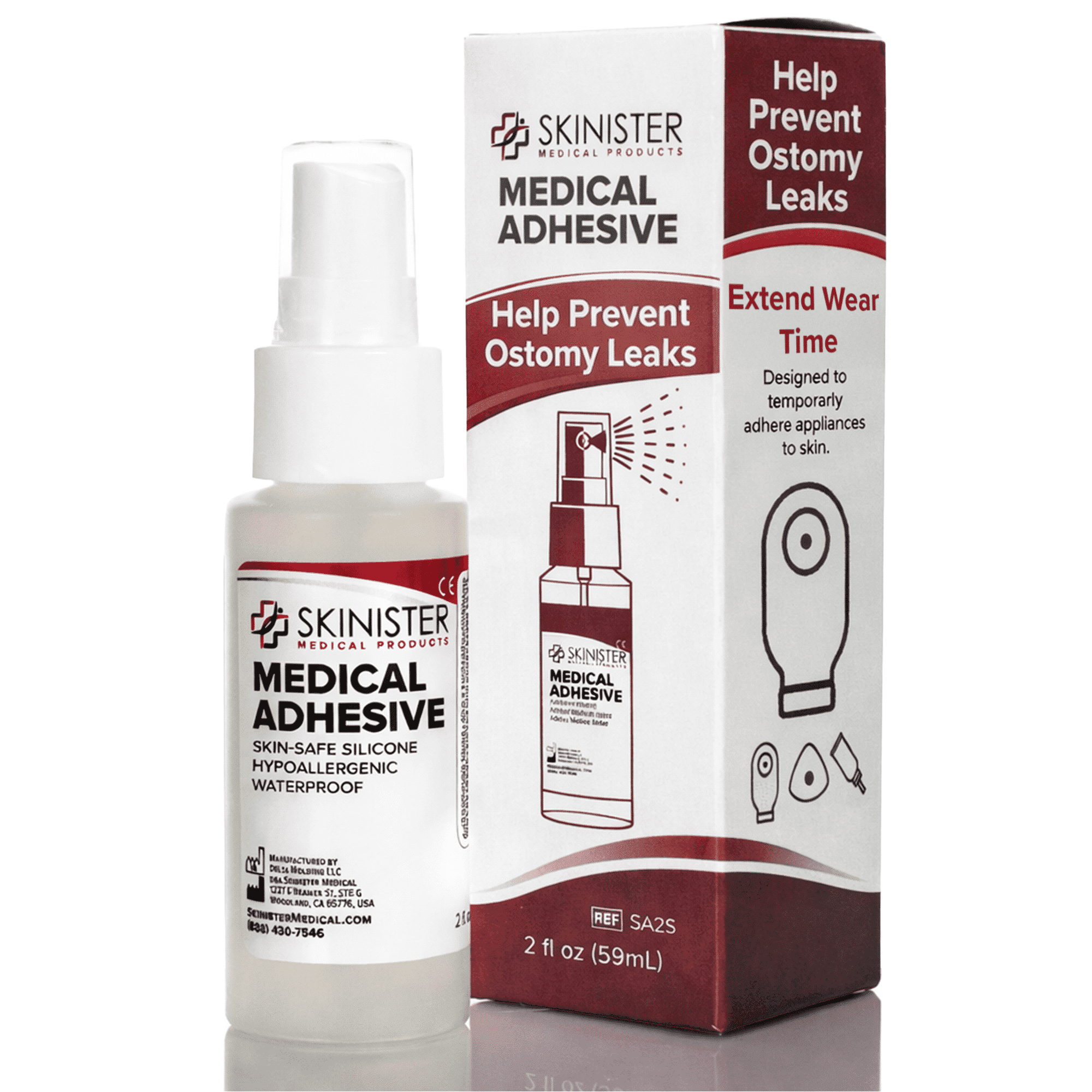 Medical Adhesive Spray, Silicone Skin Glue for Ostomy, Breast Forms, Prosthetics, 2oz