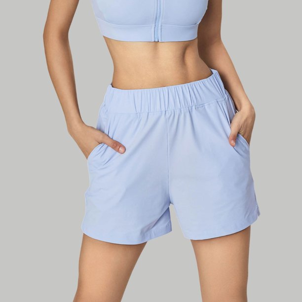 MKLEKYY Pantalones cortos deportivos para mujer, informales, de verano, para yoga, correr, entrenamiento, con bolsillos laterales divididos, cómodos, elásticos, transpirables y ligeros.