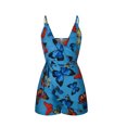 thumbnail image 2 of Summer Savings Clearance! KBODIU Jumpsuits for Women Leaf and Stripe Printed Sling Shorts with Belt Rompers Bodysuit for Women Blue XL, 2 of 5