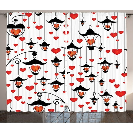Love Decor Curtains 2 Panels Set, Lanterns And Heart For Valentine'S Day Small Lamp Decorative Classic Antique, Living Room Bedroom Accessories, By