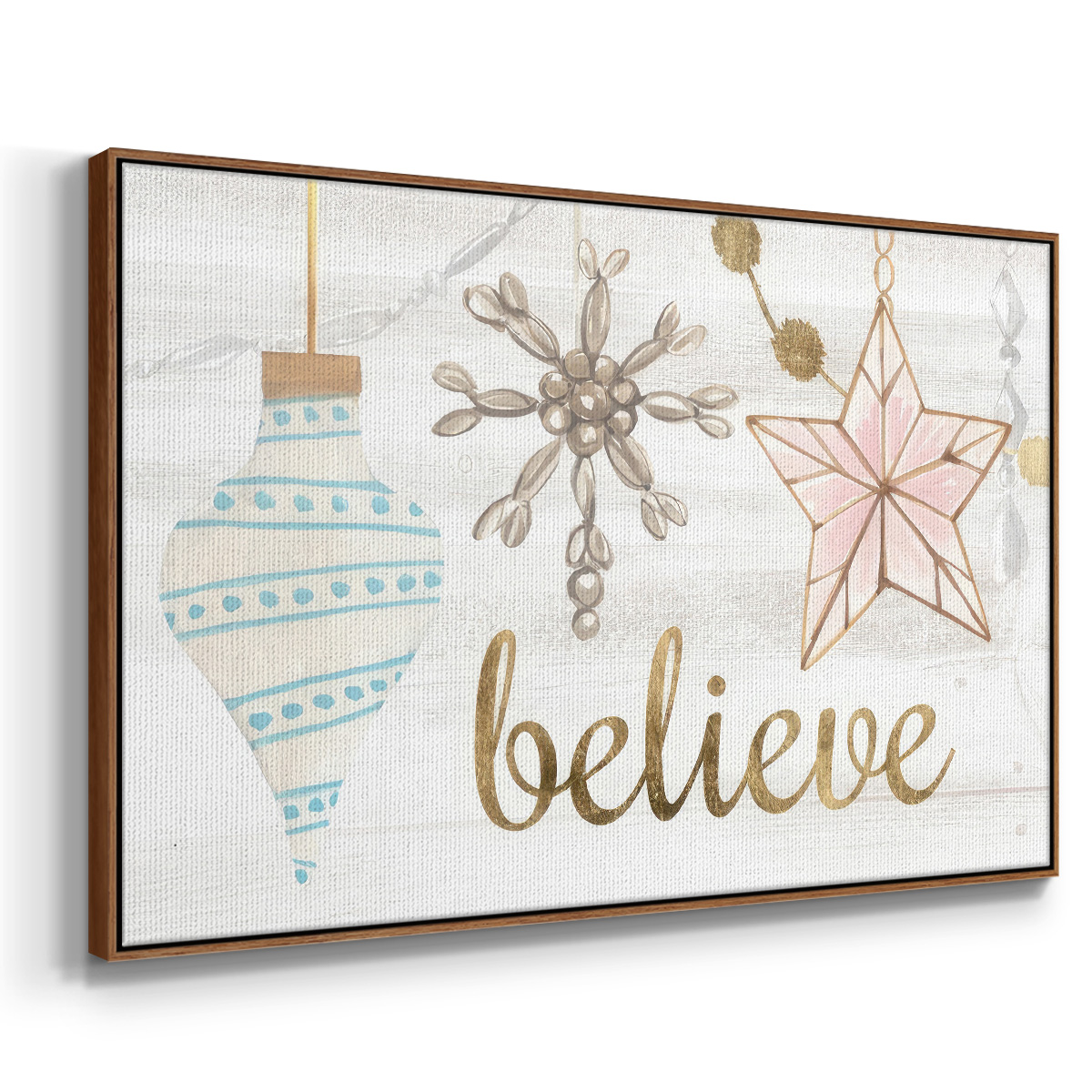 Elegant Ornaments Collection A - Framed Gallery Wrapped Holiday Canvas - 25 x 37 - Rosewood Frame