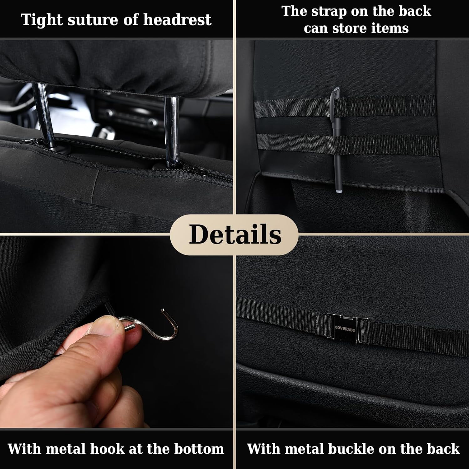 Coverado Front Car Seat Covers 2 Seats, Waterproof Canvas Seat Protectors, Car Seat Cushions for Kids & Dogs, Universal Fit Most Cars SUV Trucks, Black