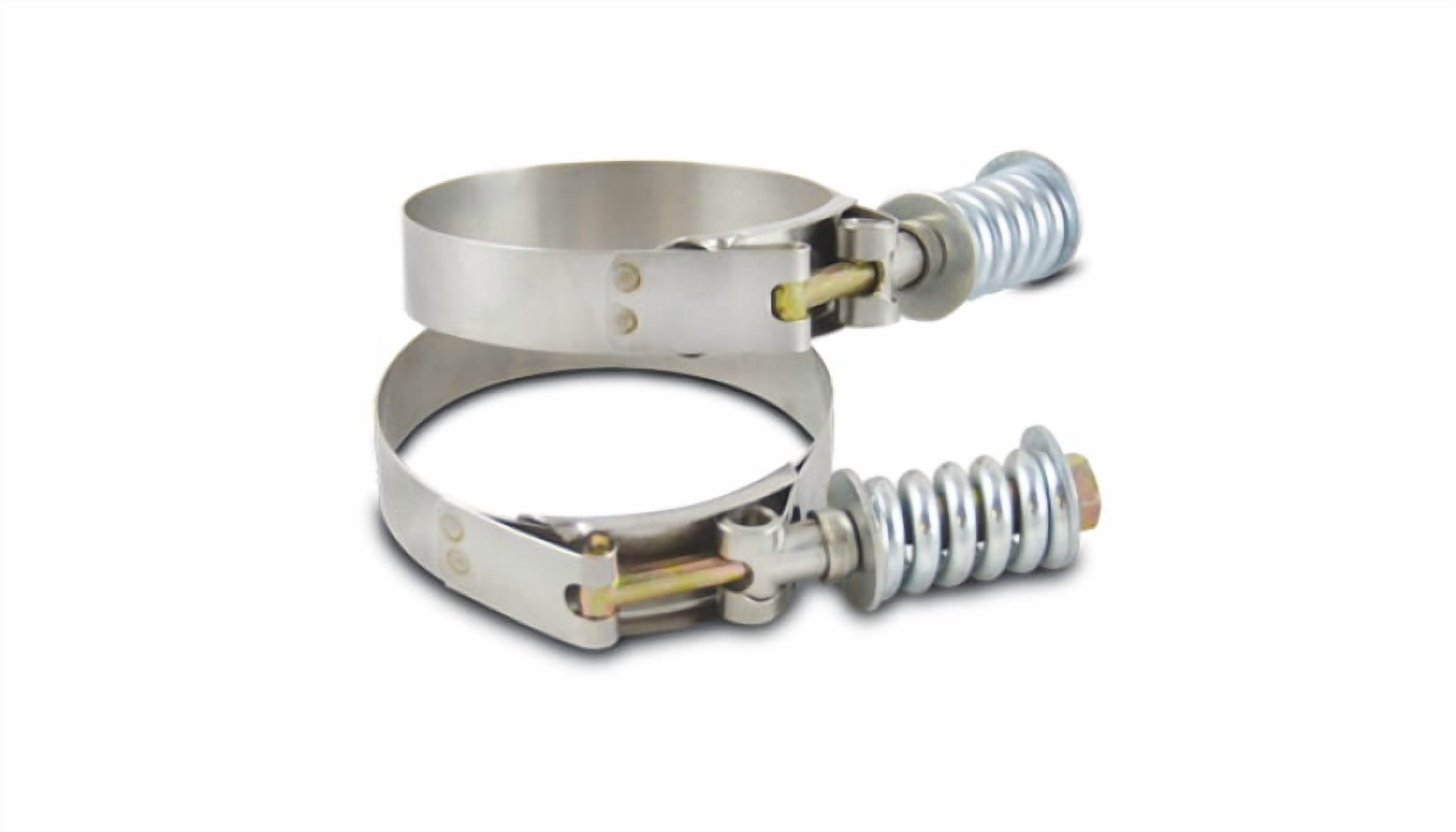Vibrant Stainless Steel Spring Loaded T-Bolt Clamps (Pack of 2) - Clamp Range 4.