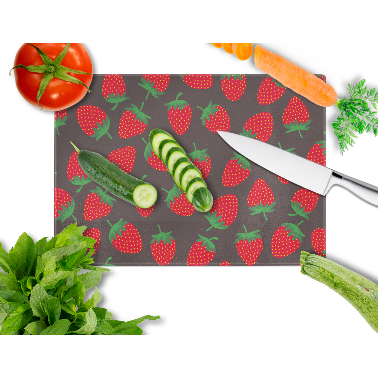 Caroline's Treasures Strawberries on Gray Glass Cutting Board Large