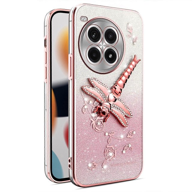 KADEM For OnePlus Ace 3 Pro 5G Case Dragonfly Kickstand TPU Flowers Glitter Phone Cover - Blue