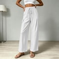 thumbnail image 6 of Lumtrix Cotton Linen Pants for Women Wide Leg Palazzo Pants Elastic High Waisted Summer Beach Casual Lounge Slacks with Pockets White L, 6 of 7