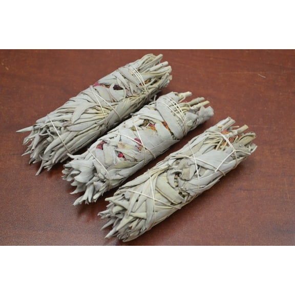 3 Pcs Rose Patels White Sage Bundle Smudge Incense 4 1/2"