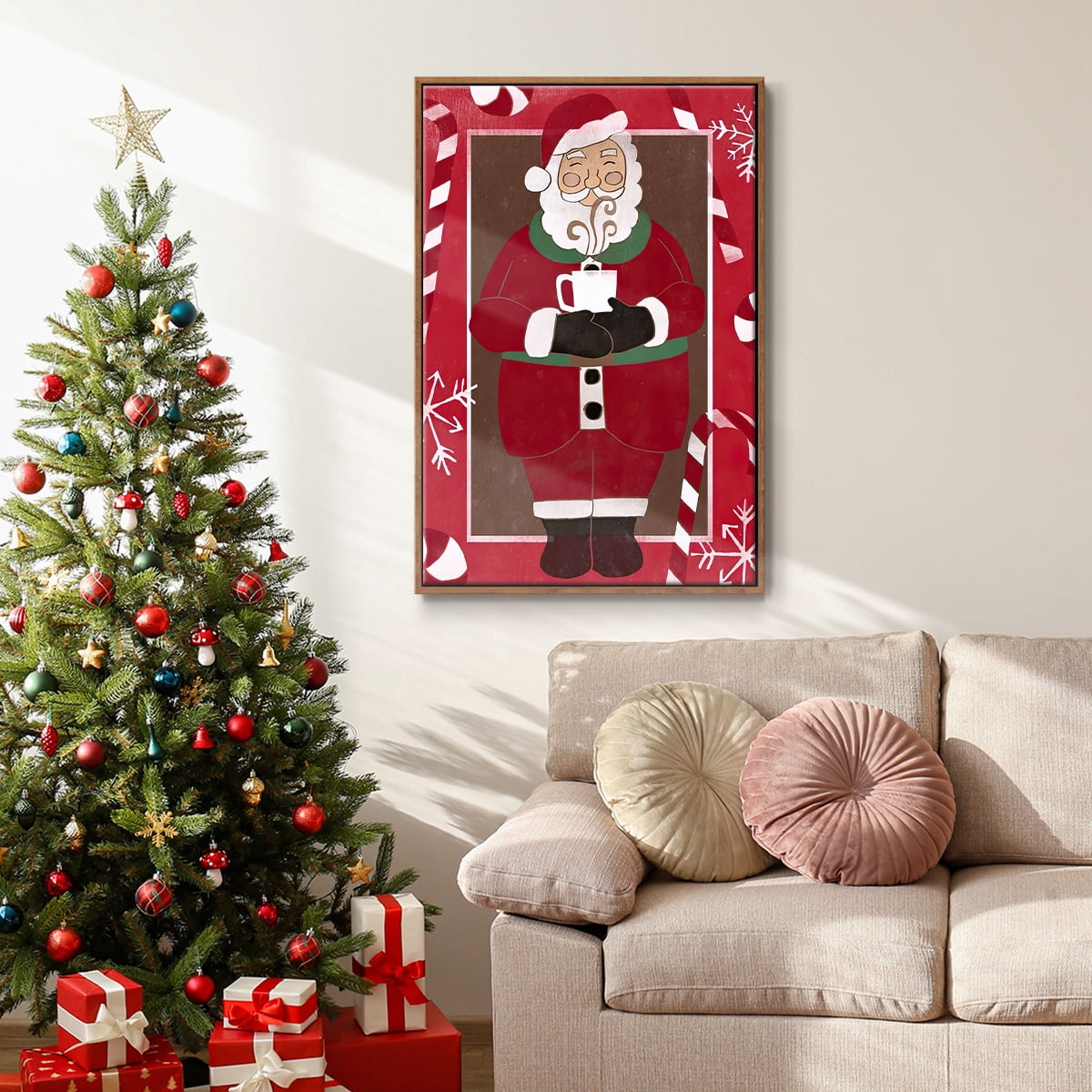 Cozy Cocoa Christmas Collection B - Framed Gallery Wrapped Holiday Canvas - 17 x 25 - Rosewood Frame