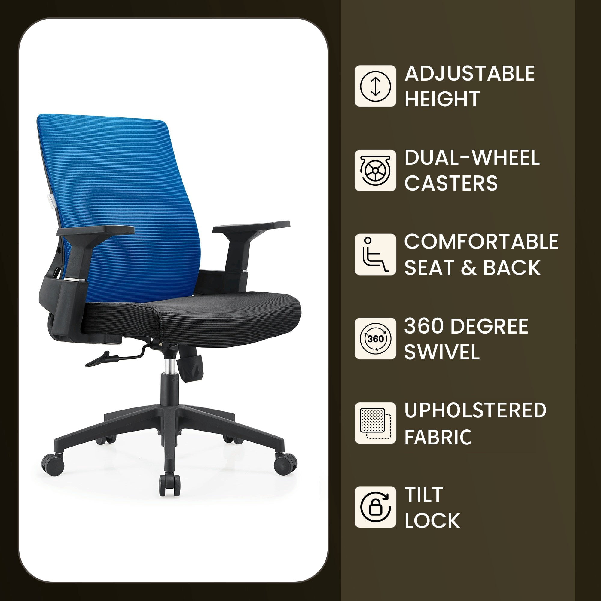 LeisureMod Brio Modern Office Chair Ergonomic Lumbar Support Computer Chair Adjustable Desk Chair with 360 Degree Swivel and Tilt in Blue