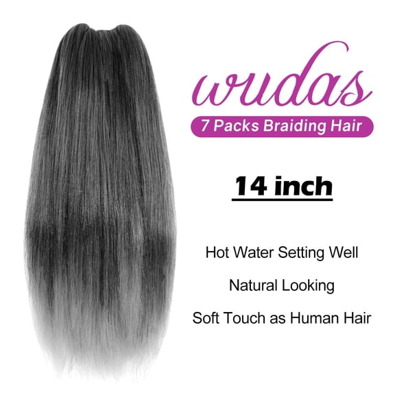 WEIF-Ombre Grey Braiding Hair 14 Inch Short Pre Stretched Hair Straight Yaki Texture Synthetic Hair Extensions Softness (7 Packs,Tgray)