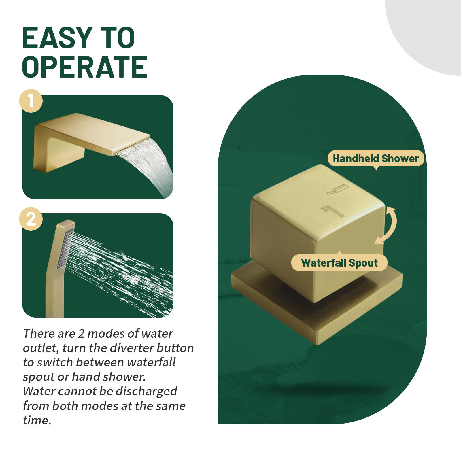 Cobbe Bathtub Faucet Set with Hot/Cold Water Switch, Diverter Knob, Handheld Shower and 4.72-Inch Wide Waterfall Spout 5-Hole Mount Brushed Gold