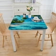 thumbnail image 3 of HAOXIT Square Tablecloths,Waterproof Tablecloth Polyester Wrinkle Free Elastic Edged Table Cover, Blue Coast Outdoor Patio Party Dining, Fits Square Tables 54''x54'', 3 of 7