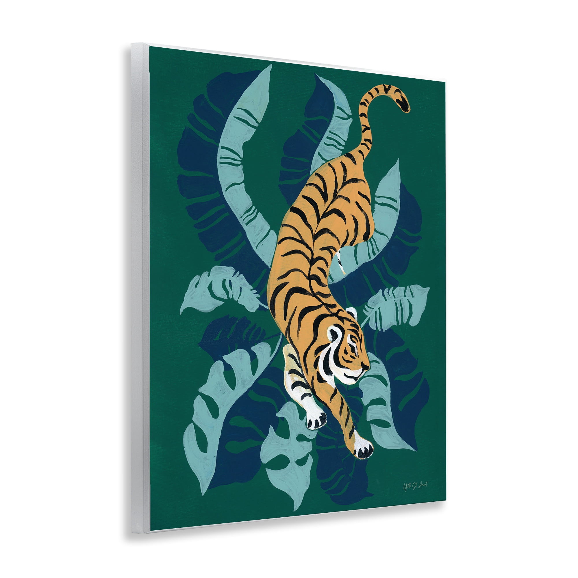 Stupell Industries Tiger Prowling over Palms Animals & Insects Painting Unframed Art Print Wall Art, 11 x 14
