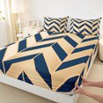 thumbnail image 3 of Homewish Teens Bohemian Aztec Queen Sheet Sets, Wheat Navy Stripe Lines Flat Sheet, Fashion Abstract Ombre Queen Fitted Sheet, Ultra Soft Bedroom Decor, 4-Piece, 3 of 7