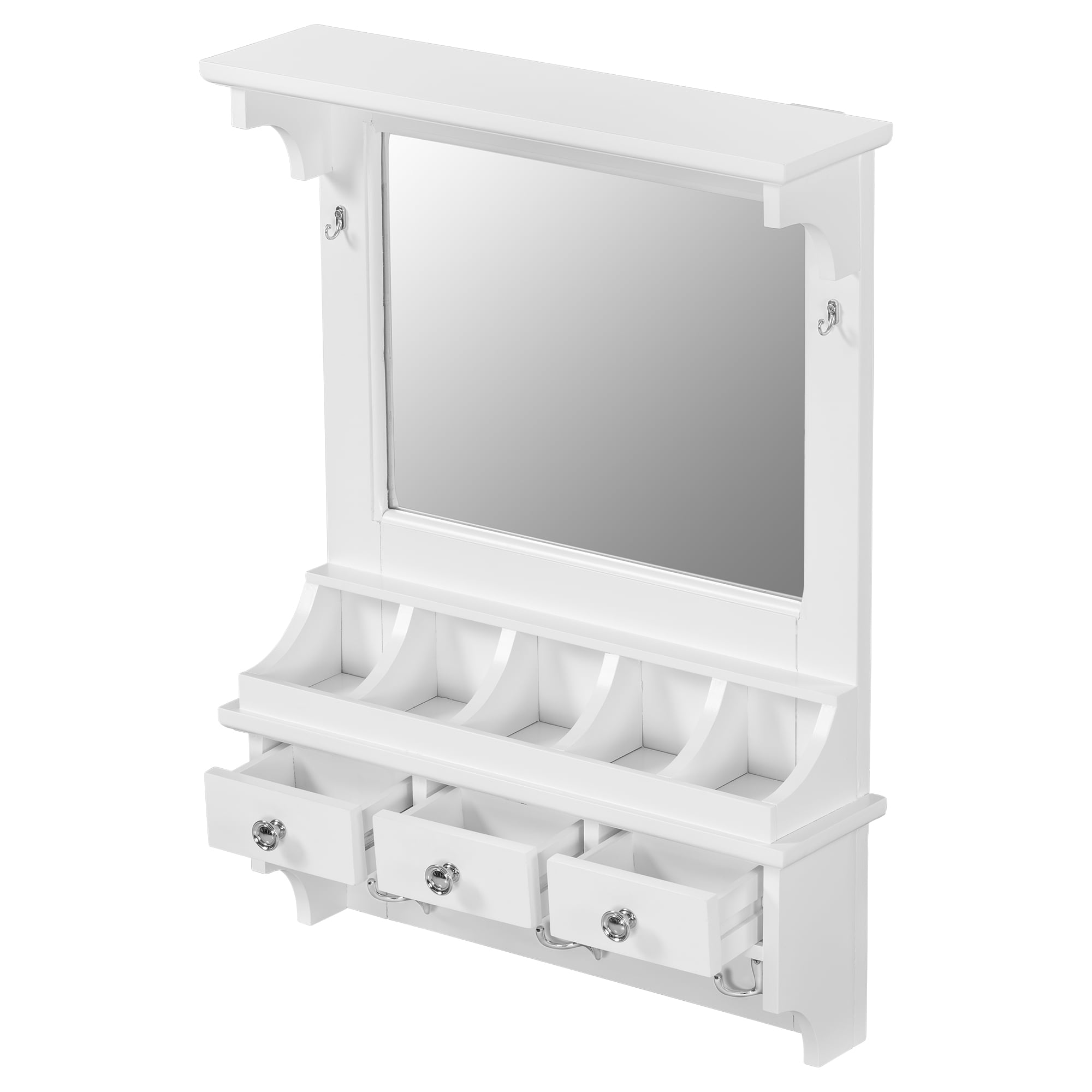 Euroco Wall-Mounted Floating Makeup Vanity with HD Mirror, Drawers, Hooks & Storage Pockets, Pre-Assembled Organizer for Entryway, Bedroom or Bathroom