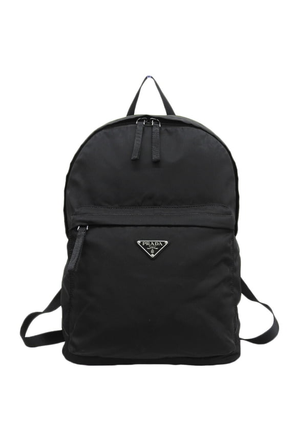 Pre-Owned Prada 2VZ034 Backpack in Black Nylon with Triangular Plate (Good)