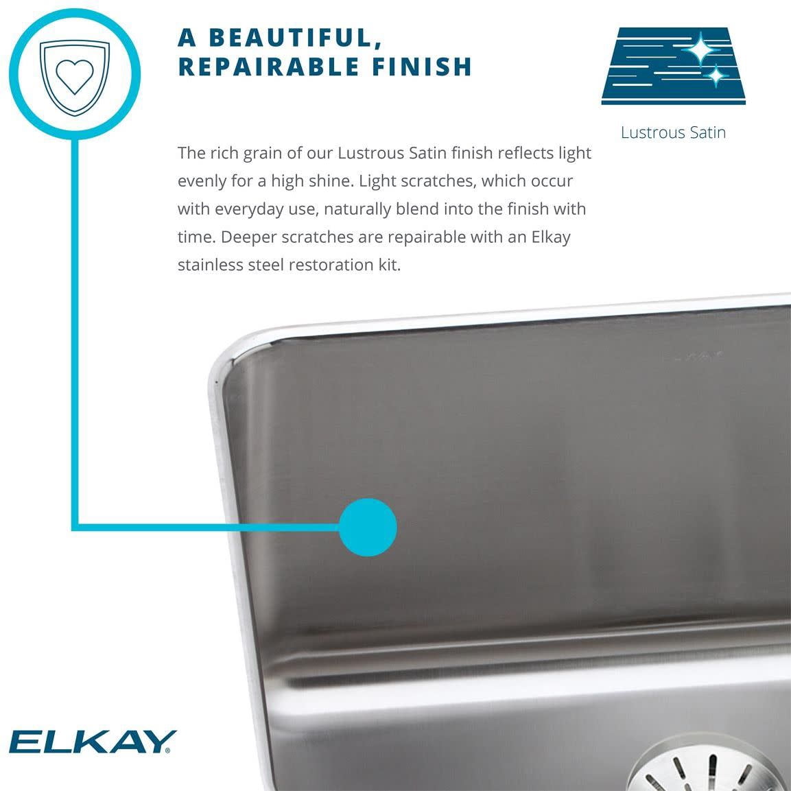 Elkay ELUH2816 Lustertone Stainless Steel 30-1/2" x 18-1/2" x 7-1/2", 1-Bowl Undermount Kitchen Sink