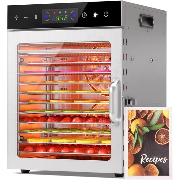PNKKODW 800w Food Dehydrator Machine with 12 Stainless Steel Trays, Digital Timer & Adjustable Temp Control, Overheat Protection, Food Dryer for Jerky, Herbs, Fruits