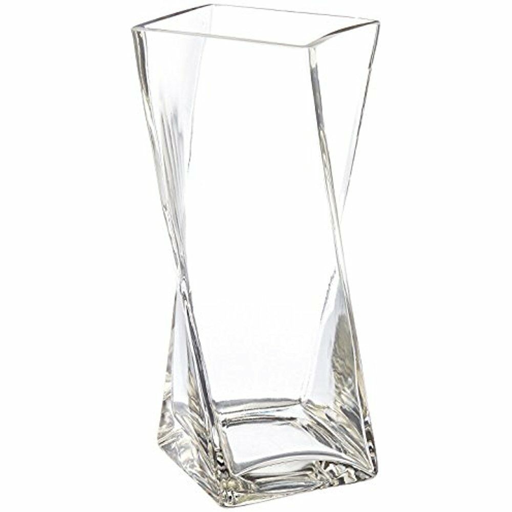 Clear Square Twist Block Glass Vase, 10Inch