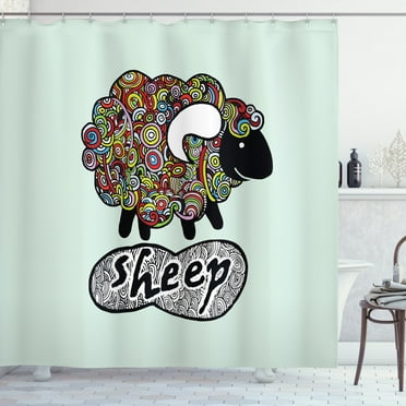 Ambesonne Indie Shower Curtain, Hipster Doodle Fun Sheep, 69"Wx75"L, Multicolor