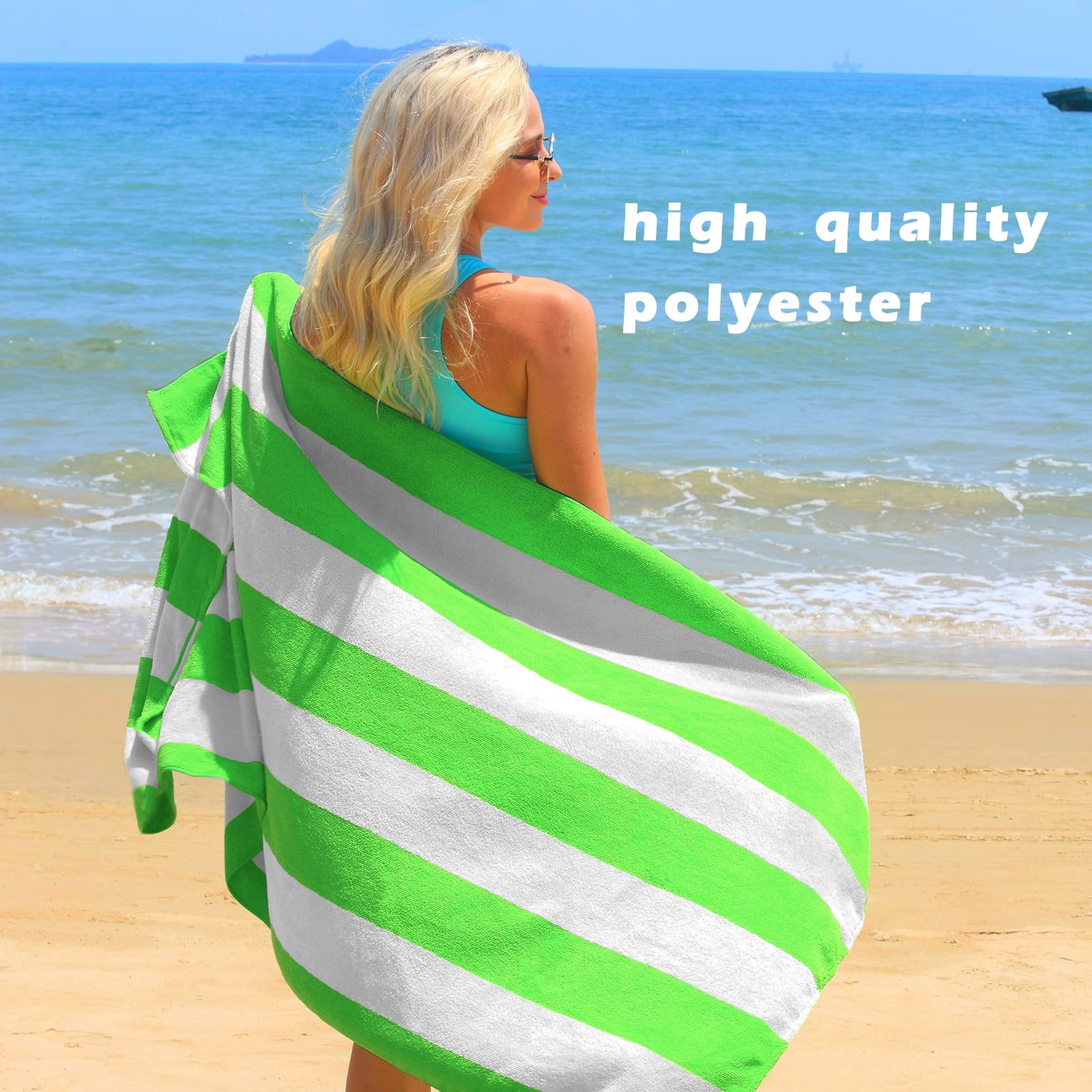 Exclusivo Mezcla 4-Pack Large Cabana Stripe Lightweight Soft Microfiber Beach Towels, Highly Absorbent Travel Pool Towel(Light Green,30"x60")