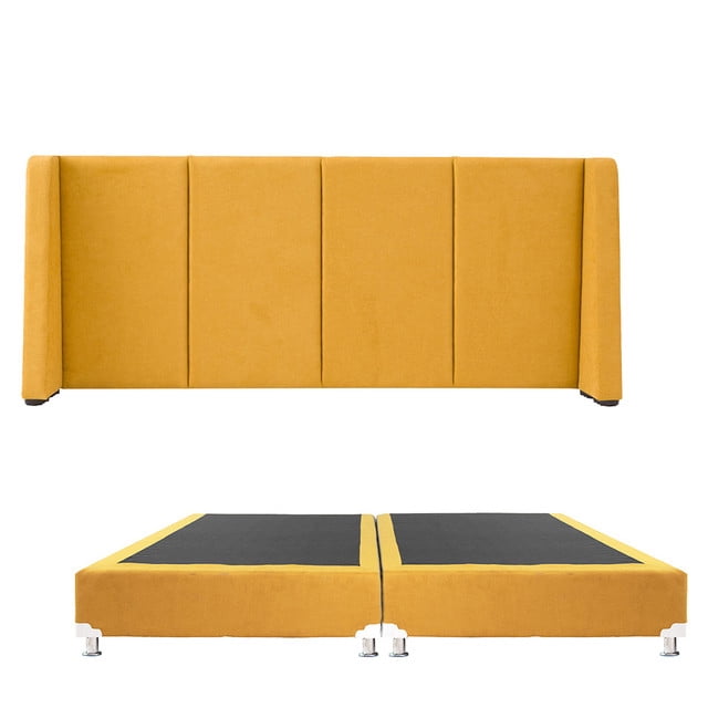 Box Base Cama King Size + Cabecera Milan Mostaza Dicasa Milan Bless