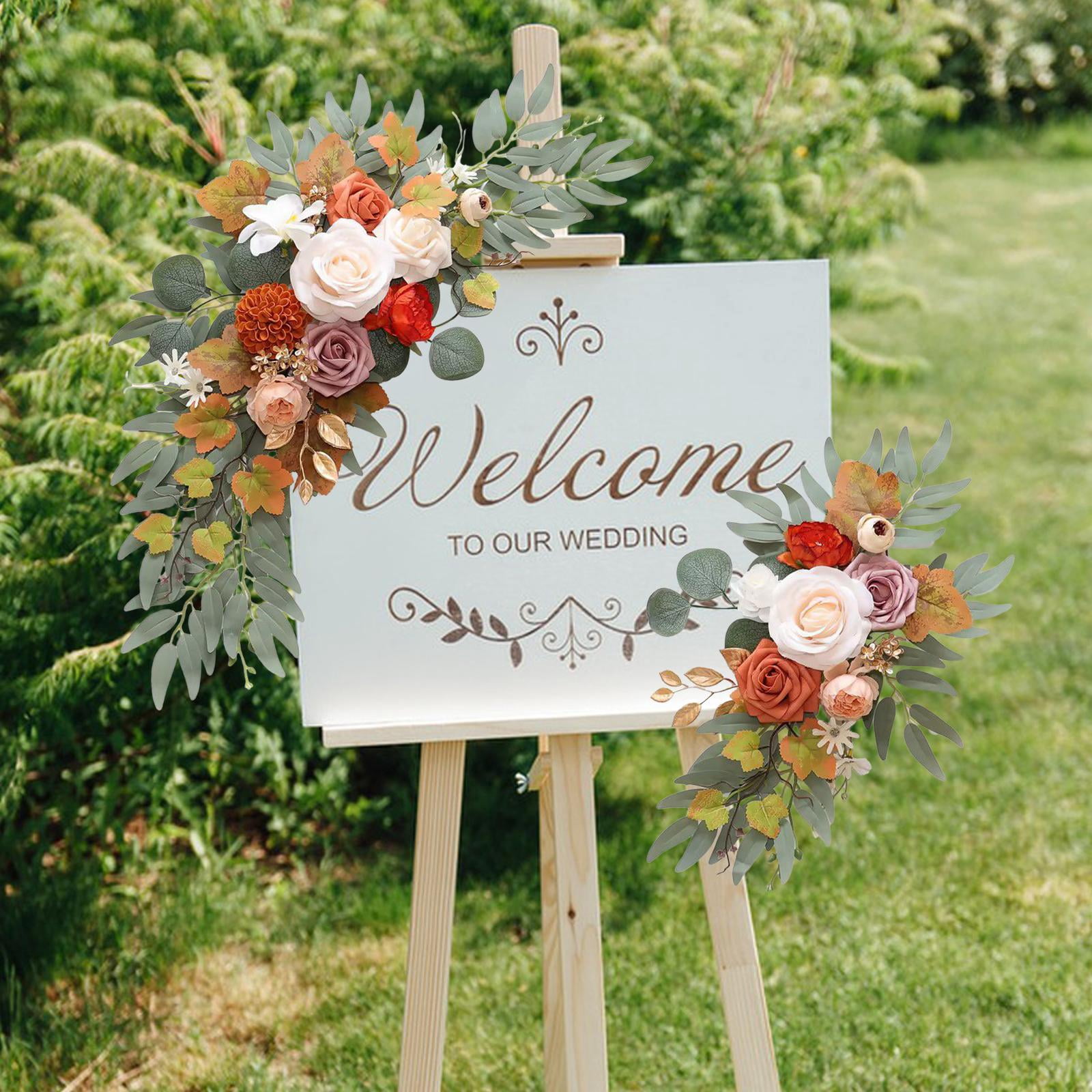 GUOOL 2 Pieces Wedding Arch Flowers Welcome Sign Decoration Corner Flowers Artificial Flowers for Ceremony Birthday Window Ornament Orange