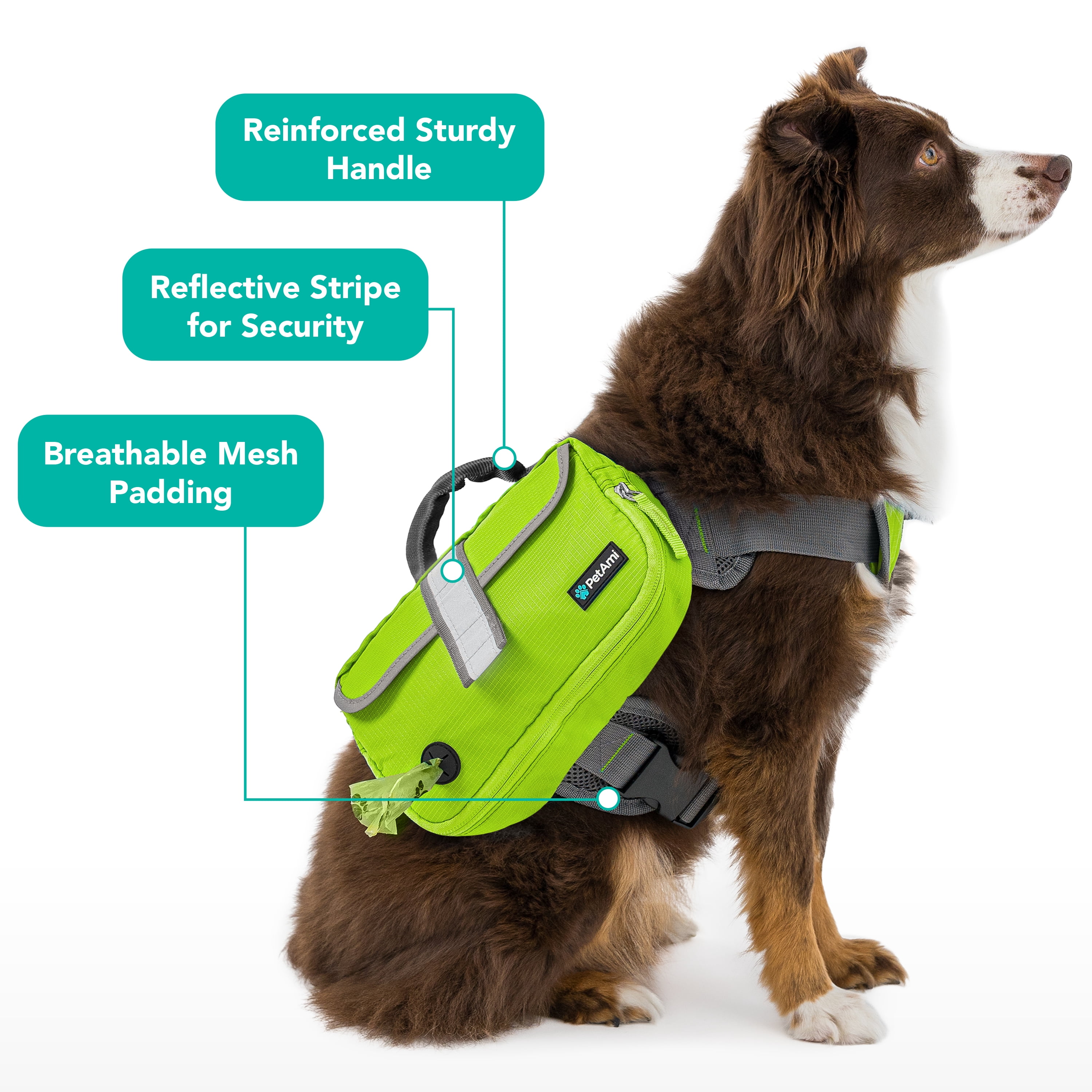 PetAmi Dog Backpack for Medium & Large Dogs, Saddle Bag for Dogs to Wear for Hiking, Pet Backpack Harness Dog Pack with Reflective Side Pockets for Walking Running