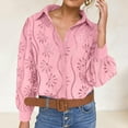 thumbnail image 2 of XFLWAM Women's Eyelet Hollow Out Lace Tops Puff Long Sleeve Button Down Shirts Spring Summer Dressy Causal Business Work Out Blouse, 2 of 9