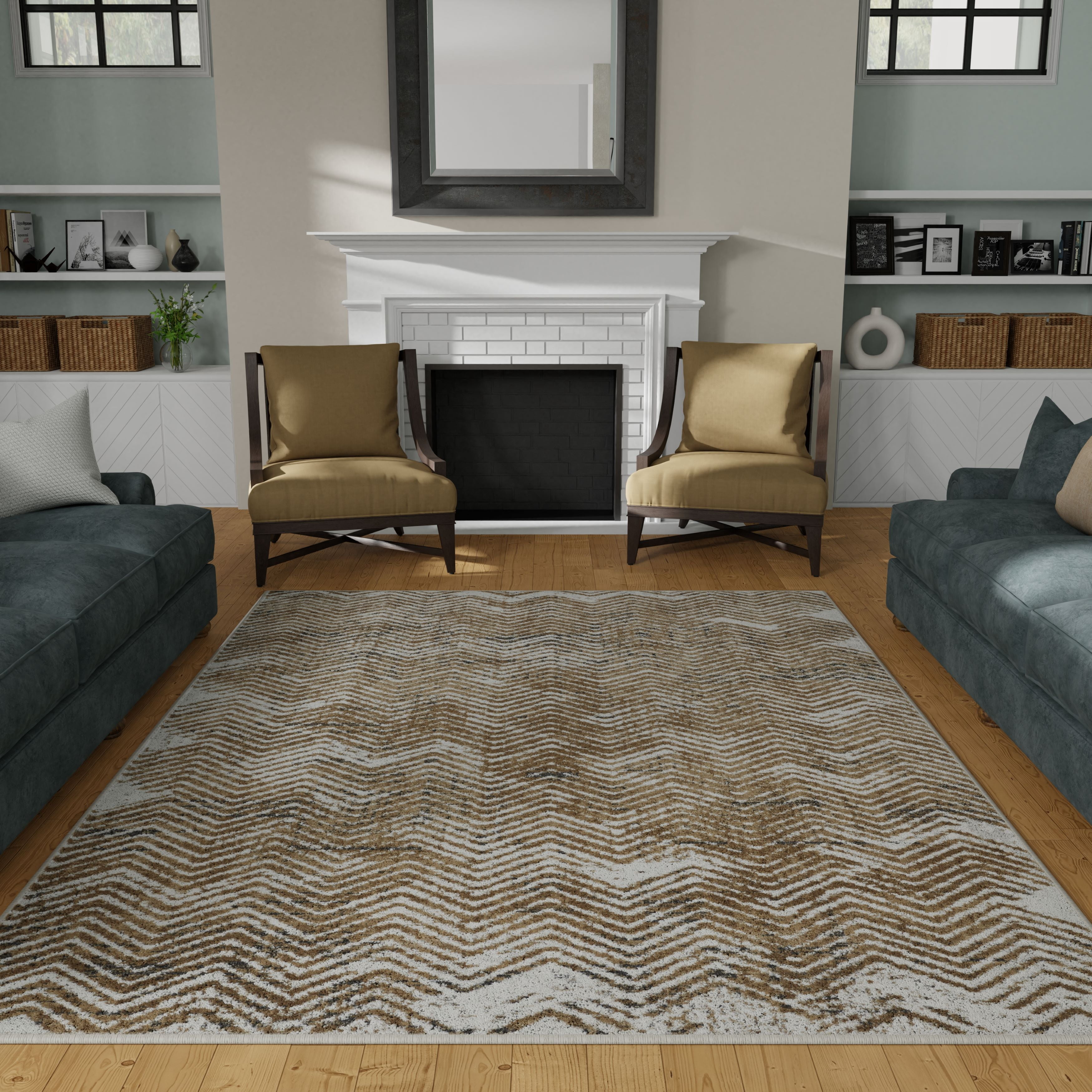 Loomaknoti Aysal Armelar 6' x 9' Beige Chevron Polypropylene Indoor Area Rug