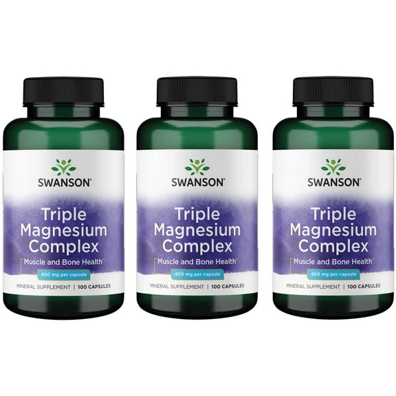 Swanson Triple Magnesium Complex - Mineral Supplement - Natural Support - Featuring Citrate, Oxide & Aspartate - (100 Capsules, 400mg Each, ) (3 Pack)